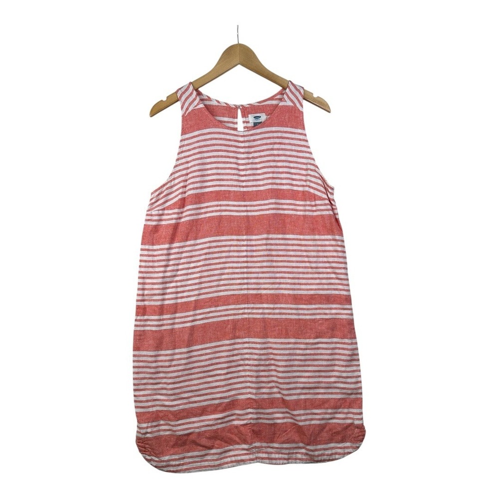 Old Navy Striped Sleeveless Linen Blend Dress size Large Orange/White